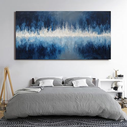 YISXINOAG Deep Blue Abstract Wall Art Modern Calm Cool Tones Canvas 29"X58" - color: deep blue, size: 58"L x 29"W