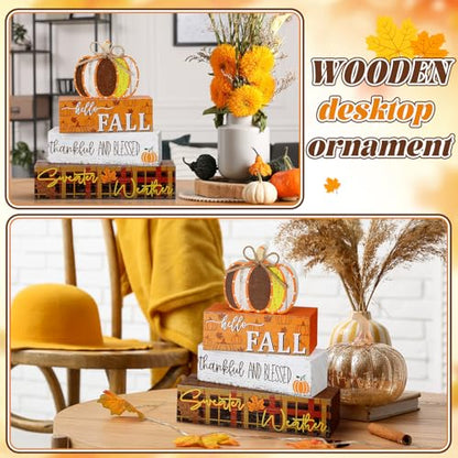Geelin 4 Pcs Fall Pumpkin Wood Table Centerpiece Decor - style: Pumpkin