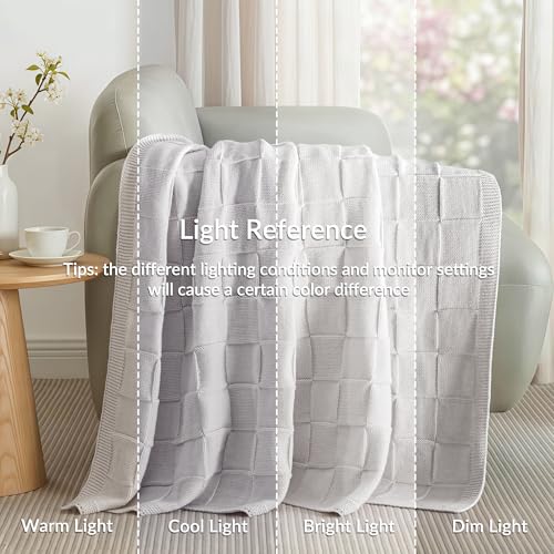 Whale Flotilla Checkered Knit Throw Blanket for Couch, Light Grey - color: Light Grey, size: 50x60 Inch