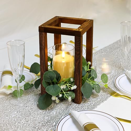 36 Pcs Wooden Lantern Centerpiece - Wedding Lantern - color: Green, size: 12 Sets