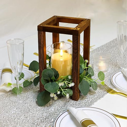 36 Pcs Wooden Lantern Centerpiece - Wedding Lantern - color: Green, size: 12 Sets