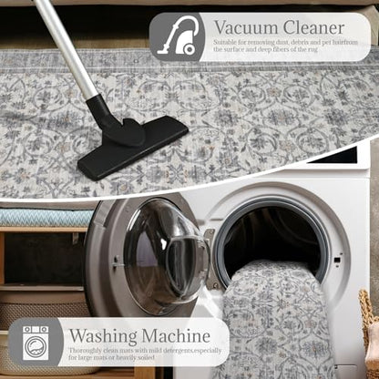 Machine Washable Hallway Runner Rug: 2'x6' Kitchen Rugs - color: Beige/Grey/Multi, size: 2' x 6' (Rectangular)