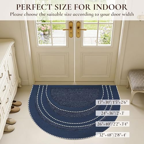 Dirt Trapper Door Mats 17" x 30", Non-Slip & Washable, Blue - color: Blue, size: 17" X 30" (Semicircular)