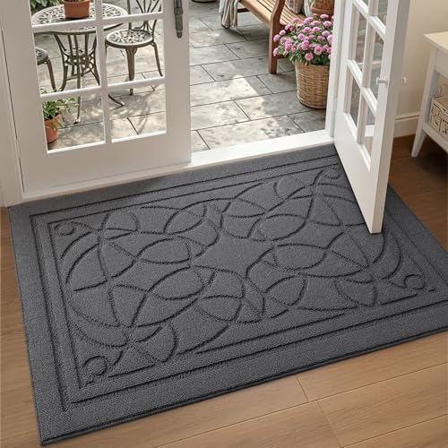 DEXI Front Entryway Door Mat 32x48 Non Slip Washable Inside Entry Dark Grey - color: Floral Grey, size: 32" X 48" (Rectangular)