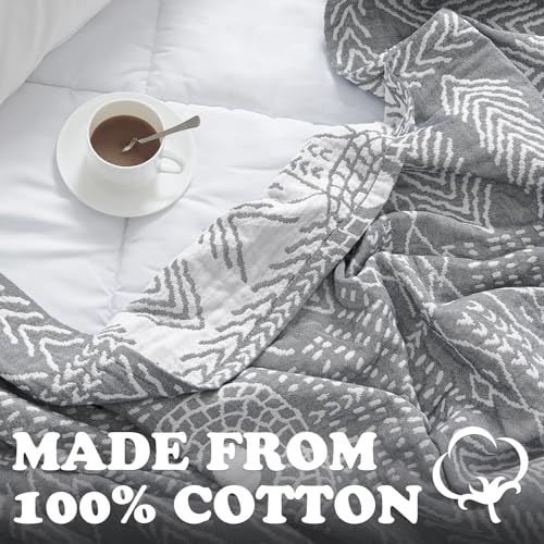 jinchan 100% Cotton Muslin Blanket Twin Boho Throw Blanket 50x60 Gray - color: A. Boho Grey, size: 50"x60"