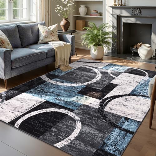 Yamaziot 5x7 Washable Modern Abstract Area Rug Non-Slip Living Room Rug - color: Blue/Multi, size: 5x7ft