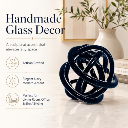 Glass Knot Teal Decor Ball - 5 Inch Hand Blown Infinity Sculpture Orbit Home Decor Table Decoration Interio Art - color: Black-1, size: 5-Inch Diameter