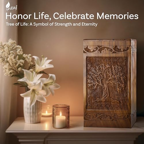 Tree of Life Wooden Urn for Human Ashes, Medium 115 Cu in, Rosewood - color: Rosewood Tree of Life, size: Medium (115 cu in)