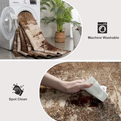 Kelarea Washable Entryway Rug 2x3, Non-Slip Low Pile Abstract Brown - color: Brown, size: 2' x 3' (Rectangular)