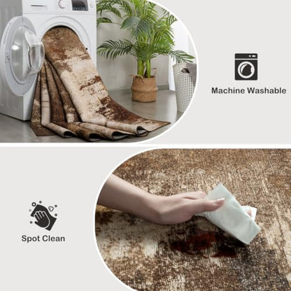 Kelarea Washable Area Rug 4x6, Non-Slip Low Pile Abstract Brown - color: Brown, size: 4' x 6' (Rectangular)