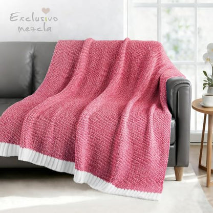 Exclusivo Mezcla Reversible Knit Throw Blanket for Couch, Heather Red - color: Heather Red, size: Throw (50"x60")