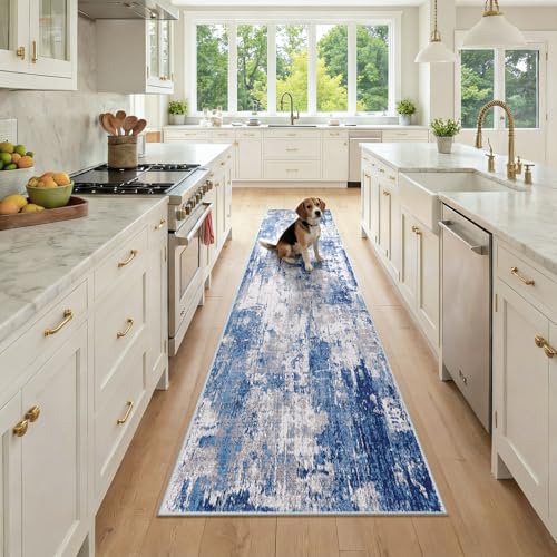 RELEANY Washable Runner 2'x9' Abstract Area Rug for Hallway Blue Gray - color: Blue/Gray, size: 2' x 9' (Runner)