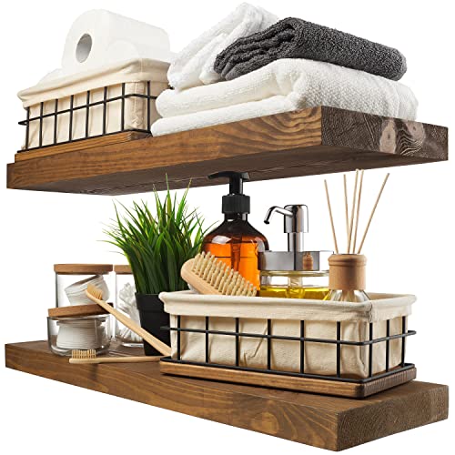 Solid Wood Floating Shelves for Wall 24 Inch Walnut, Wooden Bathroom Shelf - color: Walnut, size: 24 Inch