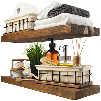 Solid Wood Floating Shelves for Wall 24 Inch Walnut, Wooden Bathroom Shelf - color: Walnut, size: 24 Inch