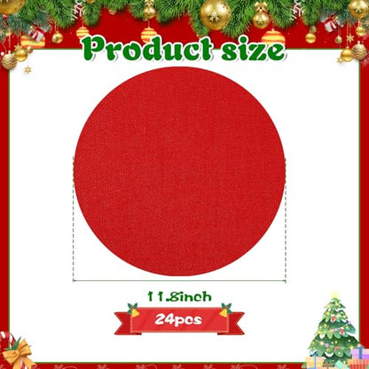 24 Pcs Red Burlap Round Placemats, Christmas Table Mats - color: Red