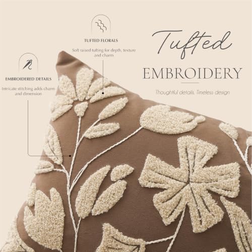 BlissBlush 20x20 Throw Pillow Cover, Square Brown Decorative Cushion Cover for Couch Sofa, Embroidered Velvet Farmhouse Accent Pillowcase (Cover Only) - color: Warm Brown, size: 20" x 20" (Pack of 1)