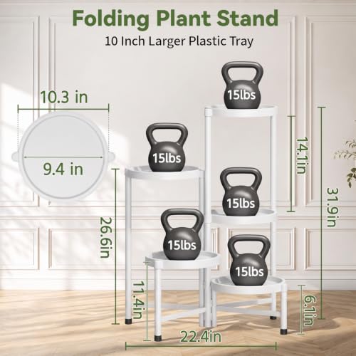 LASZOLA Plant Stand Indoor Outdoor with Large 10 Inch Plastic Tray, White - color: Snow White with Large Tray, size: 5 Tier