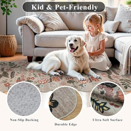 2x4 Small Area Rug for Entryway: Washable Non Slip Kitchen Runner Brown - color: Beige-brown, size: 2' x 4' (Rectangular)
