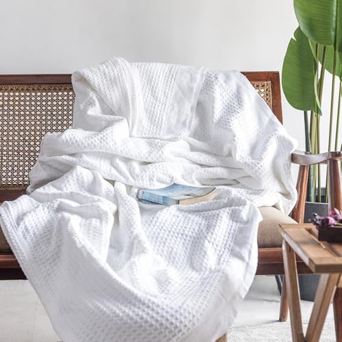 100% Cotton Waffle Weave Blanket for Hot Sleepers, Twin 92" x 68" - color: White, size: Twin(92"x68")