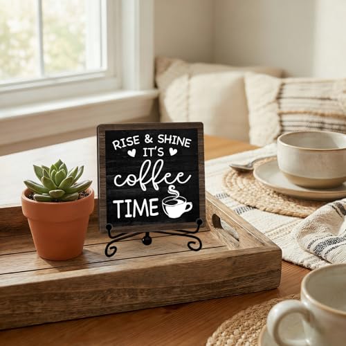 Rustic Coffee Bar Decor, 5"x5" Coffee Bar Sign - color: Deep Dark Walnut