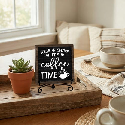 Rustic Coffee Bar Decor, 5"x5" Coffee Bar Sign - color: Deep Dark Walnut