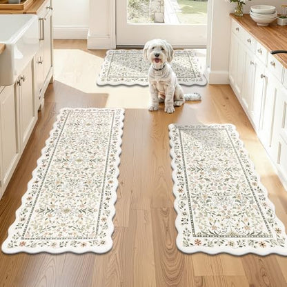 Yamaziot Boho Anti Fatigue Kitchen Rug Set of 3 Scalloped, Light Green - color: Light Green, size: 17.3"x29"+17.3"x35"+17.3"x47"