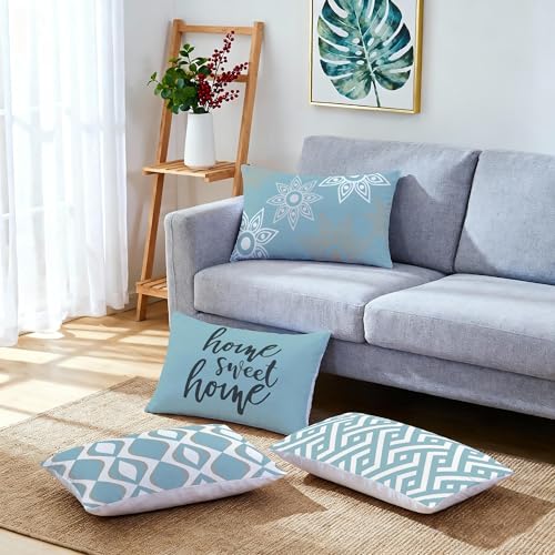 Hexagram Throw Pillow Covers 12x20, Blue Outdoor Pillow Covers Set of 4 - color: Blue, size: 12" x 20" (Pack of 4)