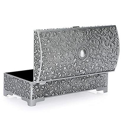 Hipiwe Vintage Metal Jewelry Box Treasure Chest Case Ring Holder, Medium - size: Medium