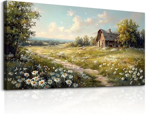 KELIYUAN Large Wall Decor Canvas For Living Room Wall Art For Bedroom Office Wall Decor Vintage Country Field Painting Pictures Decoration Artwork Farmhouse Home Decor Mural Aesthetics 24"x48" - color: View, size: 48"L x 24"W