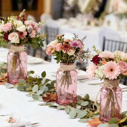 12 Pack Mason Jar Vases for Centerpieces, Pink Glass Flower Vase - color: Pink