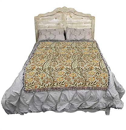 Pure Country Weavers William Morris Sweetbriar Mandarin Blanket - Arts & Crafts - Gift Tapestry Throw Woven from Cotton - Made in the USA (72x54) - color: Mandarin, size: Large