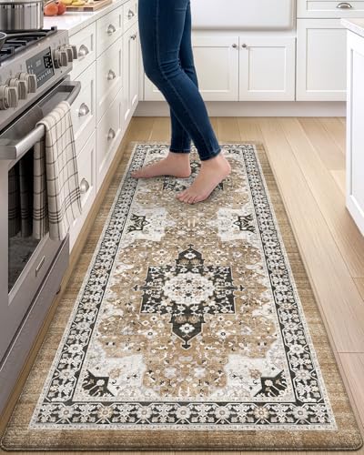 DEXI Kitchen Floor Mats Cushioned Anti Fatigue Runner Rug 24x59 Brown - color: Brown/White, size: 59"L x 24"W x 0.4"Th