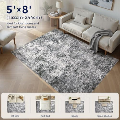 DMOYEST Area Rug Living Room Rugs 5x8 Washable Abstract Grey Carpet - color: Grey, size: 5' x 8' (Rectangular)