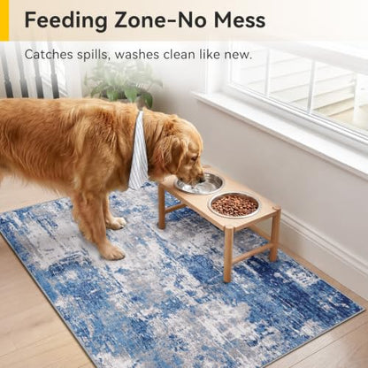 RELEANY Washable 2'x3' Abstract Area Rug for Living Room Blue Gray - color: Blue/Gray, size: 2' x 3' (Rectangular)