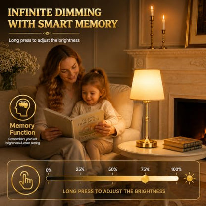 Yunaking Rechargeable Gold Table Lamp: Cordless Lamp with 3 Color Dimmable