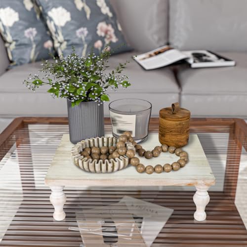 MAONAME Wood Display Risers Distressed, Wash White Wooden Pedestal Stand