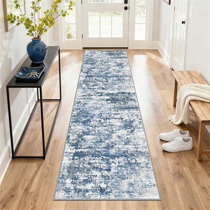 Modern Hallway Runner Rug 2x6, Textured Non Slip Carpet Runner, Blue - color: Abstract-blue, size: 2' x 6' (Runner)