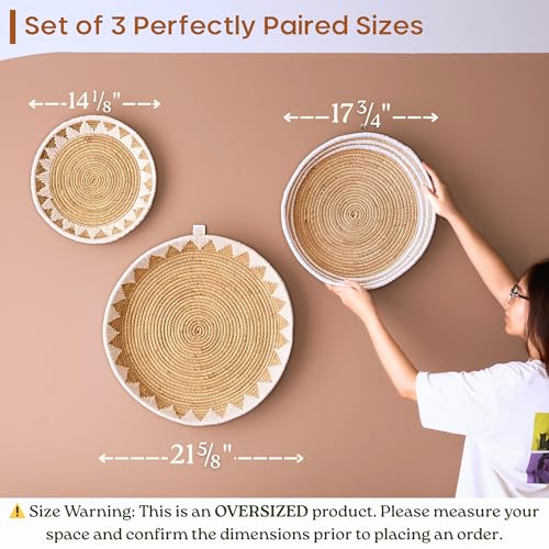 Chi An Home Extra Large Wall Basket Decor Boho Wicker Wall Hanging Set 3