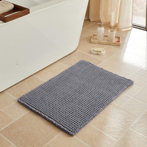 Triohero Waffle Bath Mat, Boho Bathroom Rugs Non Slip, 20x30 Dark Grey - color: Dark Grey, size: 1'8" X 2'6" (Rectangular)