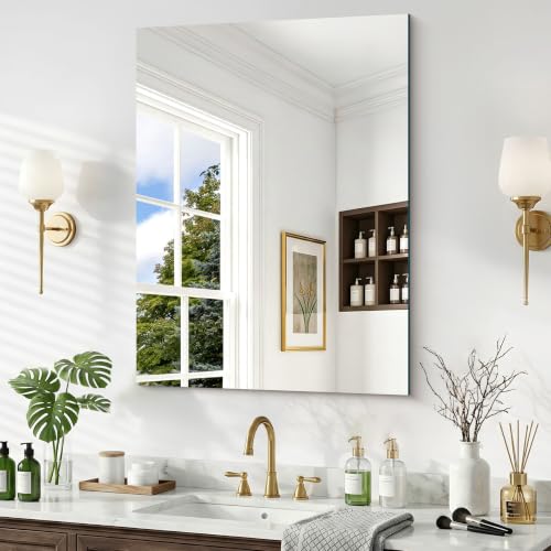 24x32 Inch Frameless Mirror, Frameless Bathroom Mirror for Over Sink - color: Frameless, size: 32"L x 24"W
