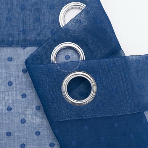 Pitalk Polka Dots Navy Blue Sheer Curtains 96 Inch for Living Room Bedroom - color: Navy Blue, size: 52"W x 96"L (Pack of 2)