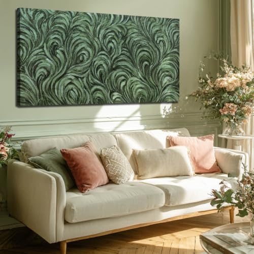 Green Abstract Textured Canvas Wall Art Pattern Canvas Print Dark Green Nature Inspired Wall Decor for Living Room Bedroom Modern Wall Art Large Wall Art 24x48 Inches - color: Green, size: 48"L x 24"W