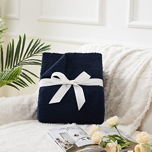 CYMULA Super Soft Knit Throw Blanket Twin Size Navy-Lightweight Plush Fuzzy Fluffy Warm Cozy Blankets and Throws for Sofa Bed All Season Use, 60x80 inches - color: Navy, size: Twin(60"x80")