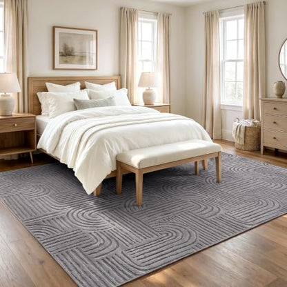 Etwel 6x9 Dark Gray Geometric Textured High-Low Pile Washable Area Rug - color: Dark Gray, size: 6' x 9'