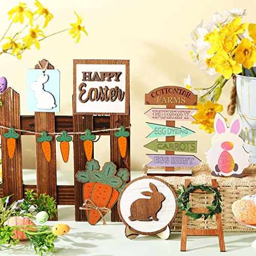 Patelai 12 Pcs Easter Tiered Tray Decor Farmhouse Easter Wood Table Decor Rustic Bunny Rabbits Carrot Gnome Egg Sign Decorative Spring Table Centerpieces for Home Indoor Kitchen - style: Easter