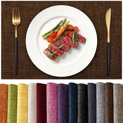KXN Placemats Set of 4, Durable Dual-Layer Fabric Table Mats, Brown - color: Brown