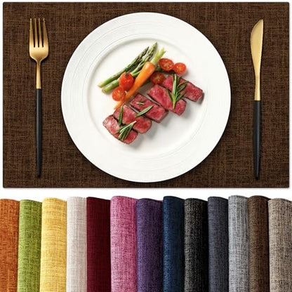 KXN Placemats Set of 4, Durable Dual-Layer Fabric Table Mats, Brown - color: Brown