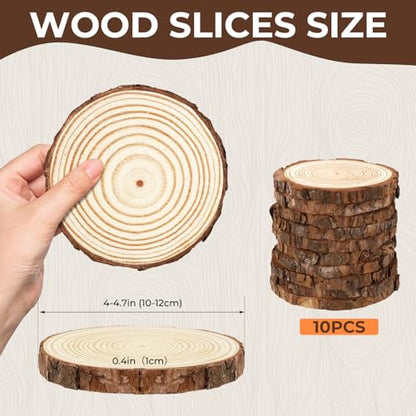 FSWCCK 10 Wood Slices 4-4.7in, Unfinished Bark Discs for Centerpieces - size: 10 Pcs 4"- 4.7"