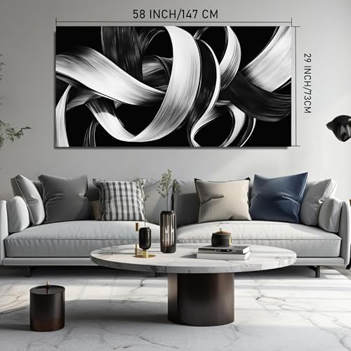 Modern Abstract Wall Art Black and White Curve Line Decor 29"X58" - size: 29"L x 58"W