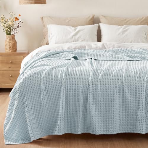 Exclusivo Mezcla 100% Cotton Blanket King Size for Bed, Ice Blue - color: Ice Blue, size: King (104" x 90")